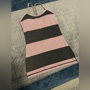 61. Lululemon Power Y Tank Mauve Gray Wide Stripe *Logo Worn